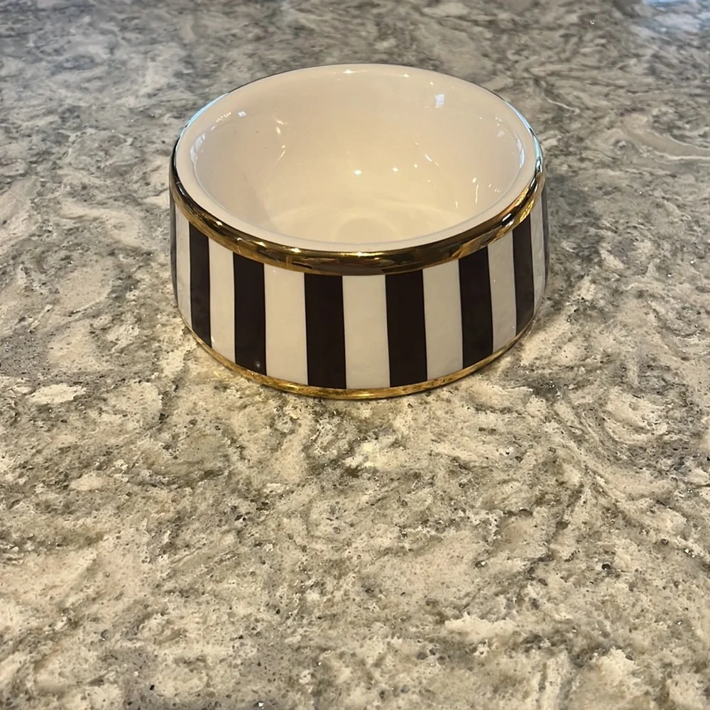 Henri Bendel Gold and Brown Stripe Dog Bowl